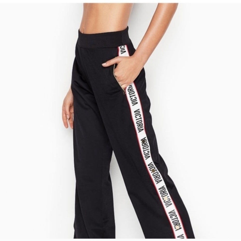 Victoria's Secret Sport Snap Track Wide Leg Pants  Black Medium Y2K